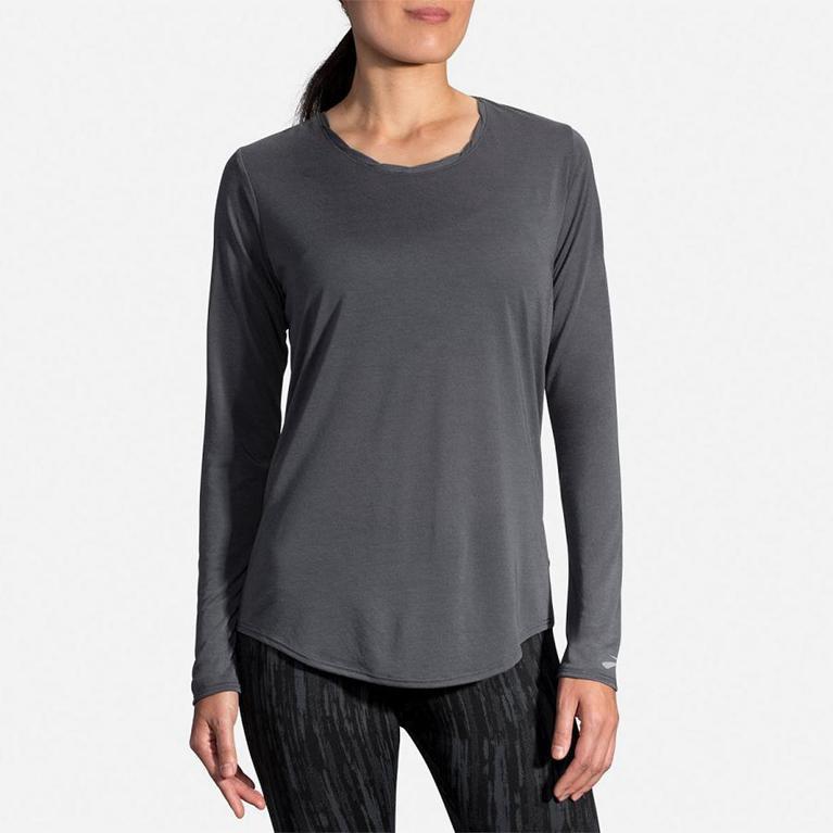 Brooks Women's DISTANCE Long Sleeve Running Shirt - Grey - Canada (UEHCO-2865)